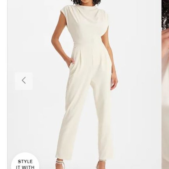 Express Pants - Express Draped Mock Neck Short Cap Sleeve Jumpsuit